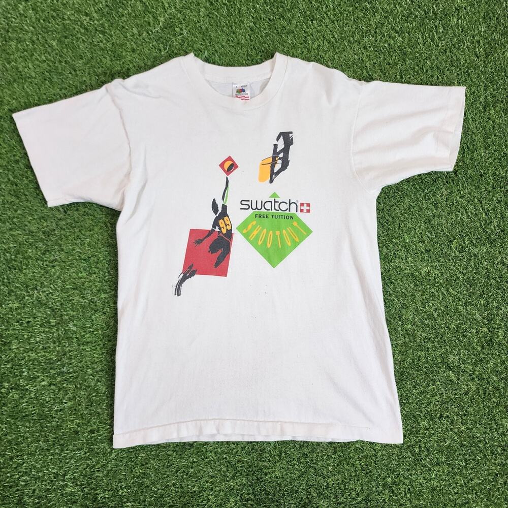 Swatch Shirt Mens Large White Shootout Vintage 90s Basketball Promo Tee USA